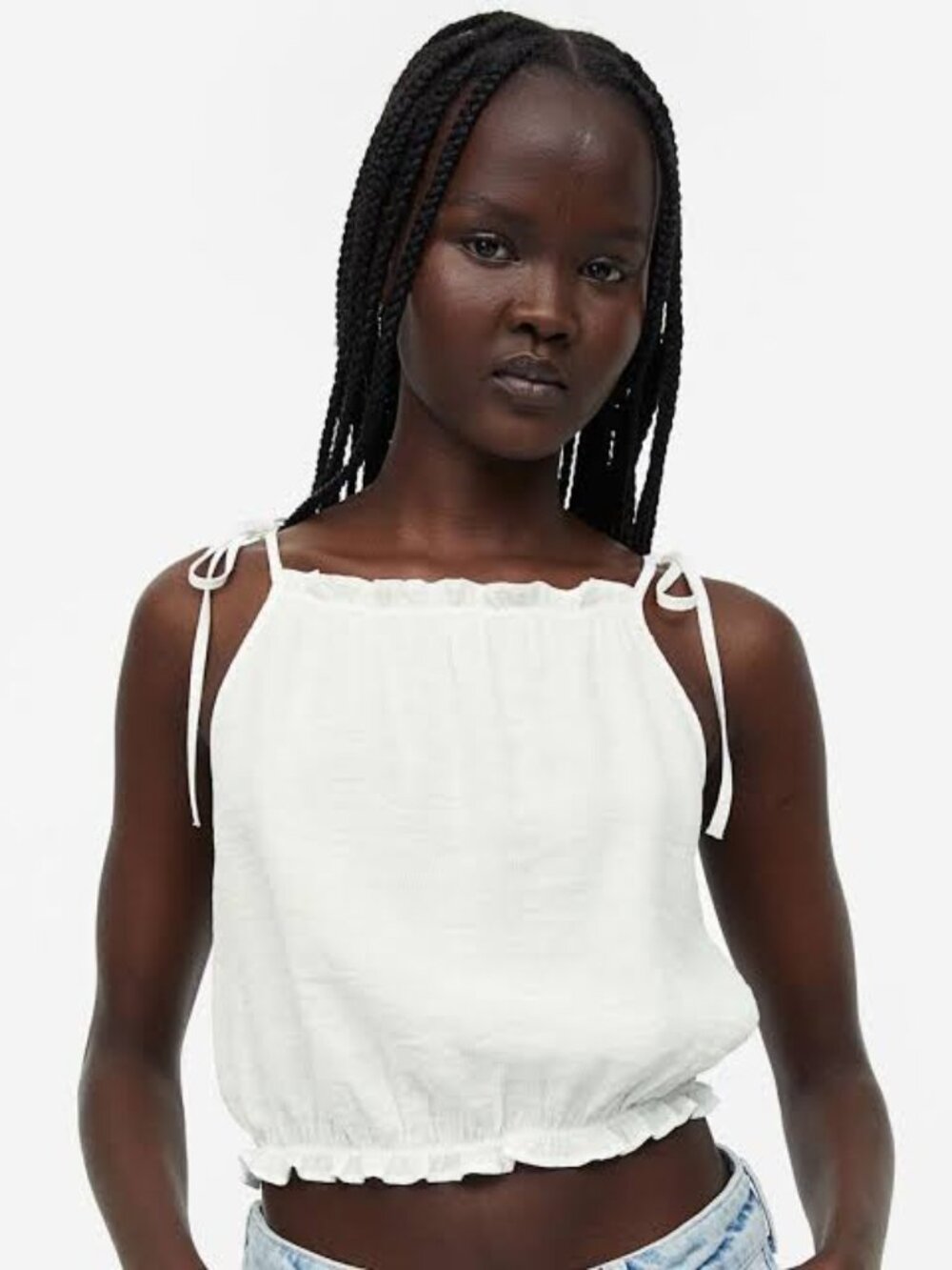 H&M Tie Stap Cotton Crop Top with Ruffles